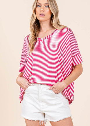 BOMBOM Striped V-Neck T-Shirt - MimiStylez