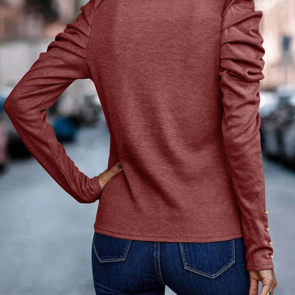 Decorative Button Puff Sleeve T-Shirt - MimiStylez