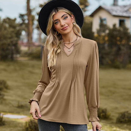 Notched Neck Flounce Sleeve Blouse - MimiStylez