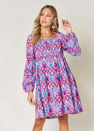 Double Take Full Size Printed Long Sleeve Dress - MimiStylez