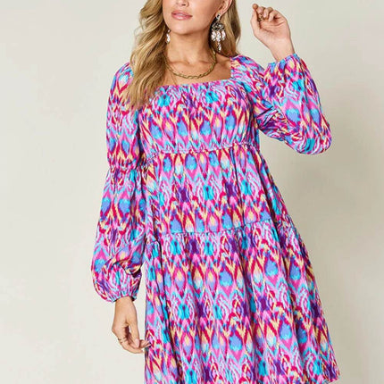 Double Take Full Size Printed Long Sleeve Dress - MimiStylez