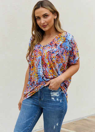 Be Stage Full Size Printed Dolman Flowy Top - MimiStylez