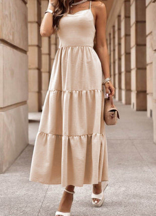Tiered Crisscross Spaghetti Strap Dress - MimiStylez