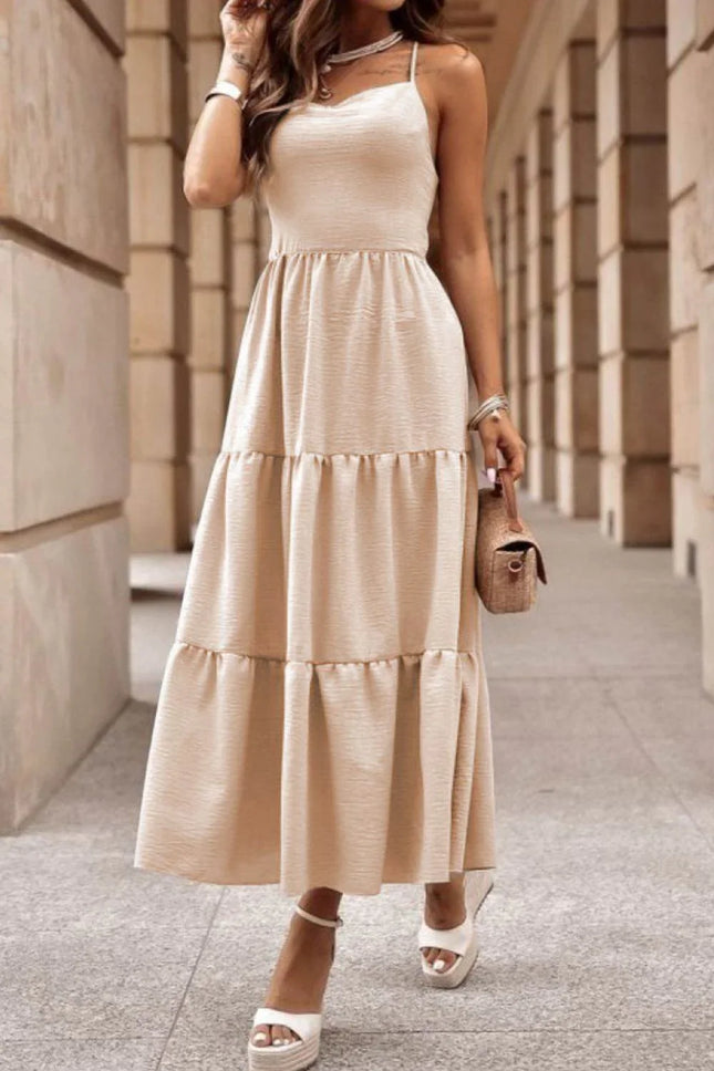 Tiered Crisscross Spaghetti Strap Dress - MimiStylez