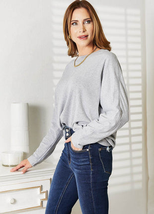 Double Take Seam Detail Round Neck Long Sleeve Top - MimiStylez