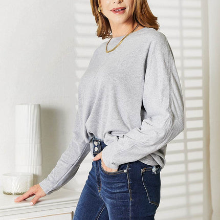 Double Take Seam Detail Round Neck Long Sleeve Top - MimiStylez