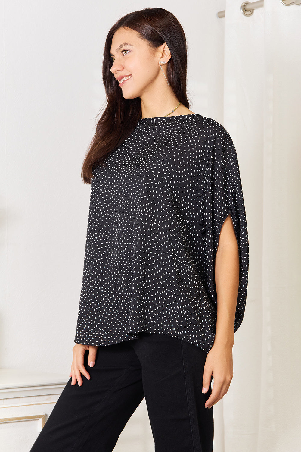 Blusa con cuello redondo y manga dolman estampada de Double Take