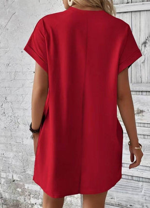 Pocketed Round Neck Short Sleeve Dress - MimiStylez