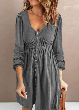 Scoop Neck Empire Waist Long Sleeve Mini Dress - MimiStylez