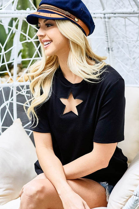 BiBi Star Cutout Short Sleeve T-Shirt - MimiStylez