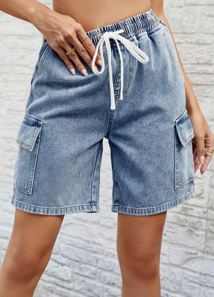 Drawstring Denim Shorts with Pockets - MimiStylez