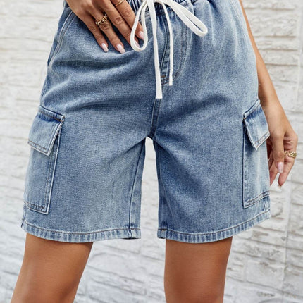 Drawstring Denim Shorts with Pockets - MimiStylez