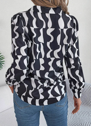 Printed Button Up Long Sleeve Shirt - MimiStylez