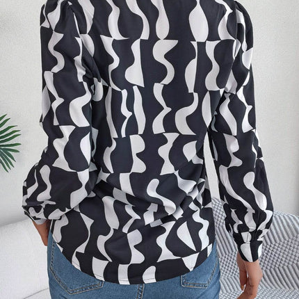 Printed Button Up Long Sleeve Shirt - MimiStylez