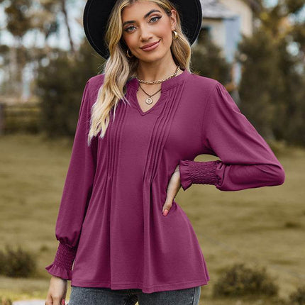 Notched Neck Flounce Sleeve Blouse - MimiStylez