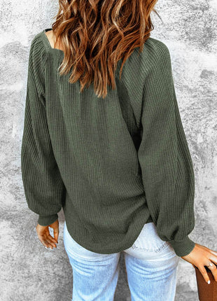 Square Neck Waffle-Knit Top - MimiStylez