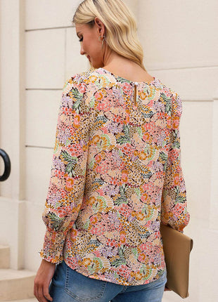 Floral Print Long Puff Sleeve Blouse - MimiStylez