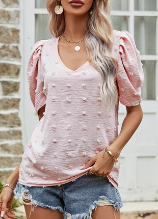 Swiss Dot Short Puff Sleeve Top - MimiStylez
