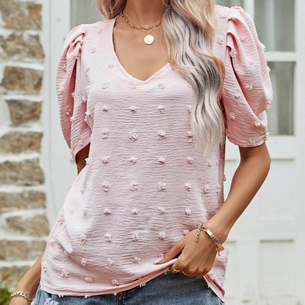 Swiss Dot Short Puff Sleeve Top - MimiStylez