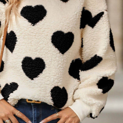 Fuzzy Heart Dropped Shoulder Sweatshirt - MimiStylez