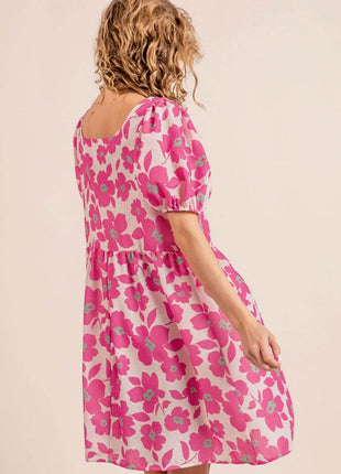 BiBi Printed Square Neck Puff Sleeve Mini Dress - MimiStylez