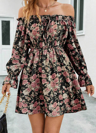 Floral Off-Shoulder Flounce Sleeve Dress - MimiStylez