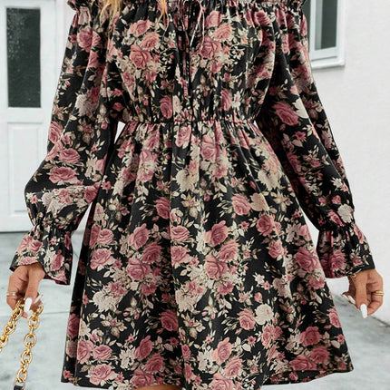 Floral Off-Shoulder Flounce Sleeve Dress - MimiStylez