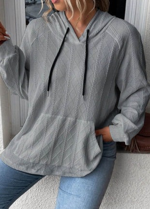 Textured Drawstring Kangaroo Pocket Hoodie - MimiStylez