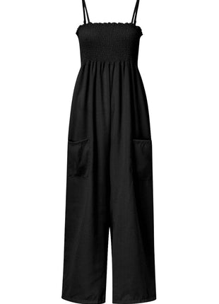 Smocked Spaghetti Strap Wide Leg Jumpsuit - MimiStylez