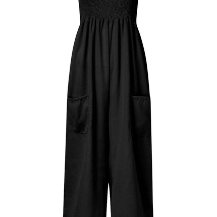 Smocked Spaghetti Strap Wide Leg Jumpsuit - MimiStylez