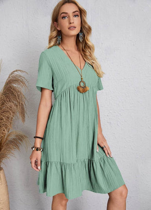 Full Size V-Neck Short Sleeve Dress - MimiStylez
