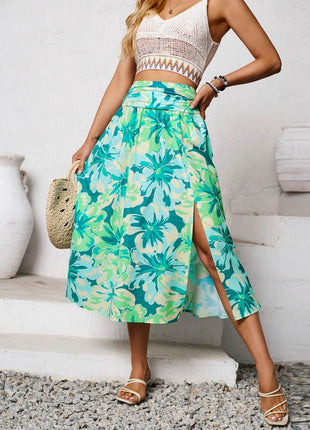 Slit Printed Midi Skirt - MimiStylez