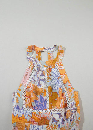 Tied Printed Grecian Sleeveless Maxi Dress - MimiStylez