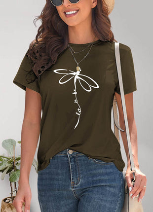 Dragonfly Graphic Round Neck Short Sleeve T-Shirt - MimiStylez