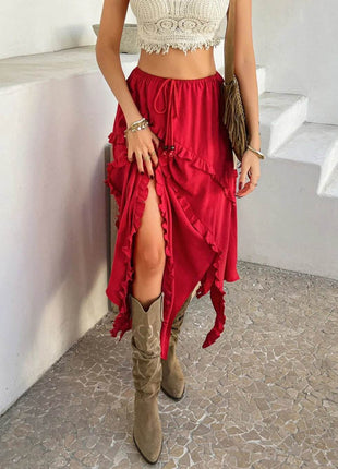 Devine Slit Drawstring Ruffled Skirt - MimiStylez
