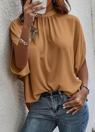 Tie Back Slit Half Sleeve Blouse - MimiStylez