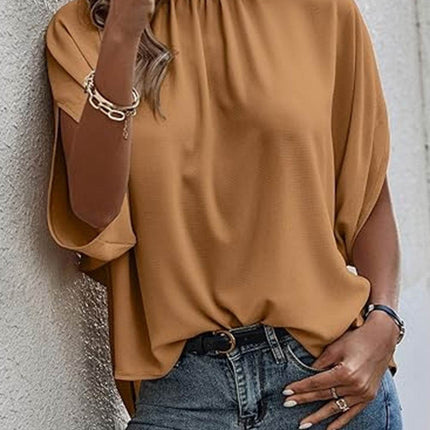Tie Back Slit Half Sleeve Blouse - MimiStylez