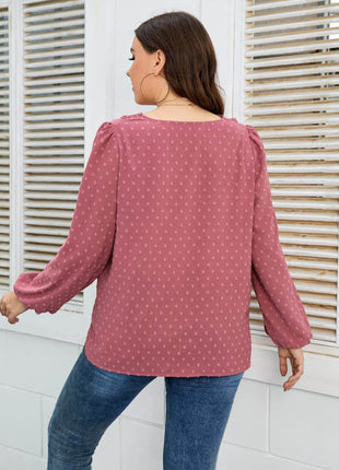 Melo Apparel Plus Size Lace Trim V-Neck Balloon Sleeve Blouse - MimiStylez