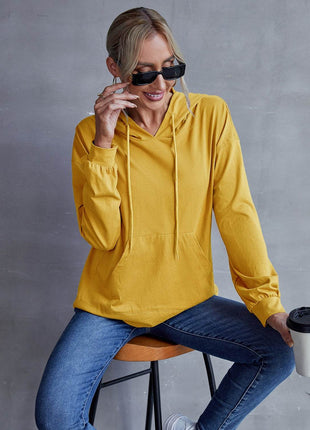 Drawstring Pocketed Dropped Shoulder Hoodie - MimiStylez