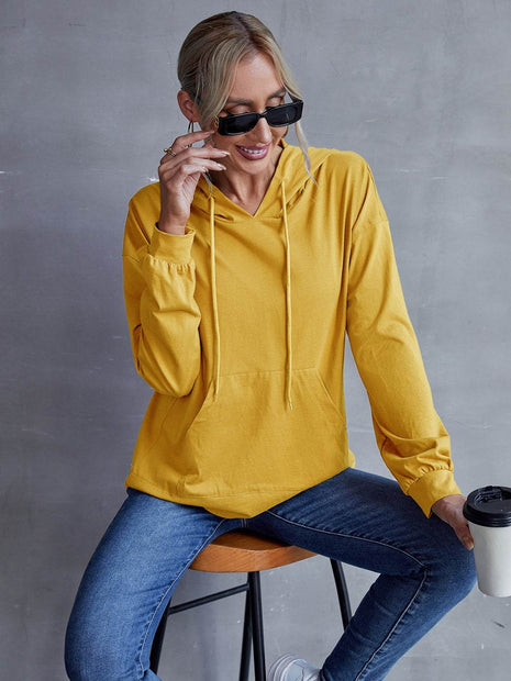 Drawstring Pocketed Dropped Shoulder Hoodie - MimiStylez