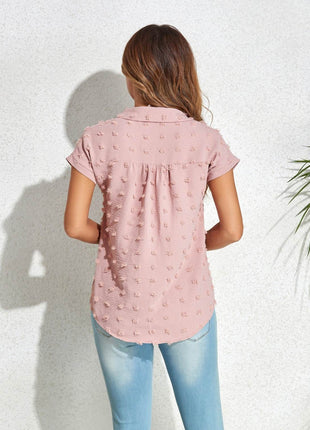 Swiss Dot Button Up Cap Sleeve Shirt - MimiStylez