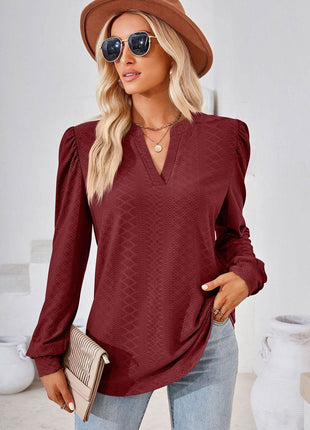Notched Long Sleeve T-Shirt - MimiStylez