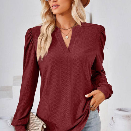 Notched Long Sleeve T-Shirt - MimiStylez