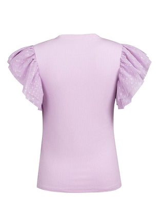 Ruffled Round Neck Cap Sleeve Top - MimiStylez