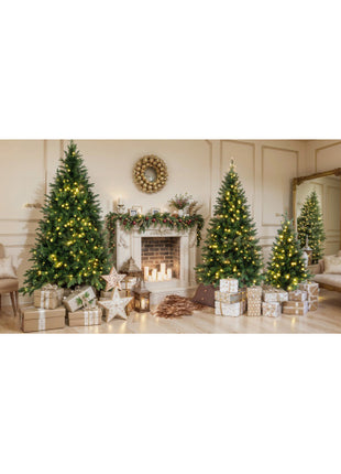 8FT, 6FT, 4FT Pre-Lit Green Pine Christmas Tree, Set Of 3 Hinged With 820 Warm-Yellow LED Lights And 2539 Branch Tips
