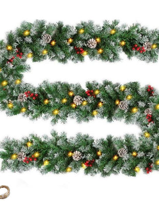 9FT Christmas Garland - Pre lit, Flocked Designs