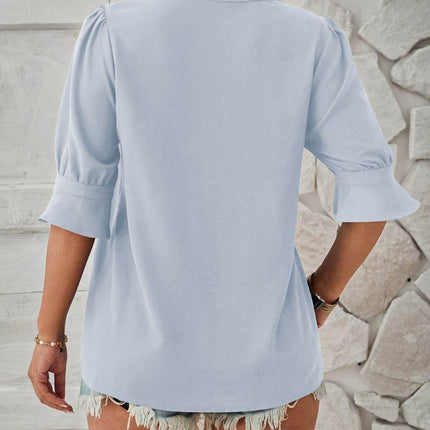 Notched Half Sleeve Blouse - MimiStylez