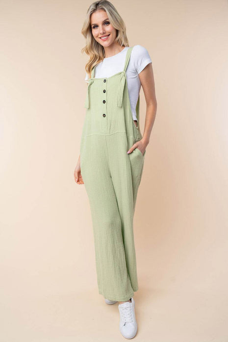White Birch Texture Sleeveless Wide Leg Jumpsuit - MimiStylez