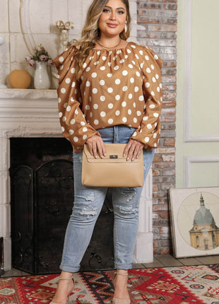 Plus Size Polka Dot Long Sleeve Blouse - MimiStylez