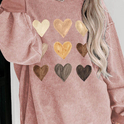 Heart Round Neck Dropped Shoulder Sweatshirt - MimiStylez